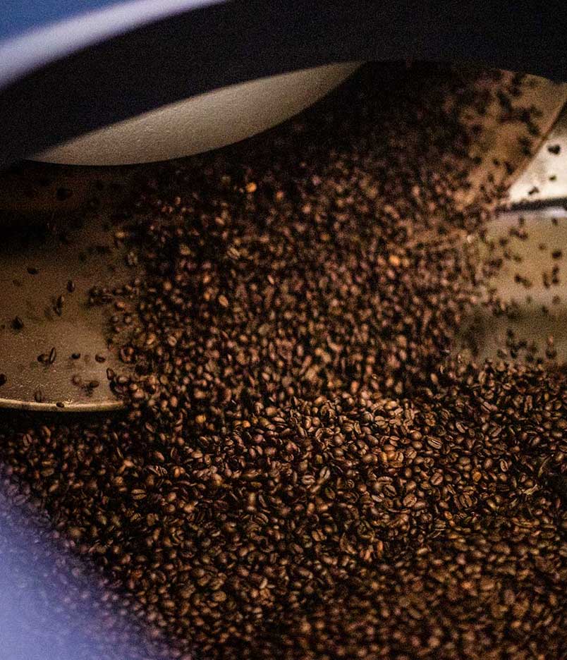 Coffee beans roasting in factory