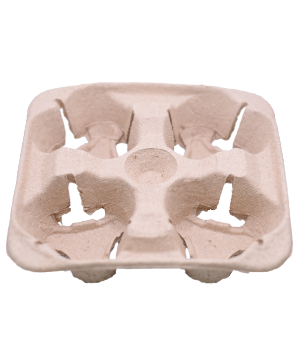A cardboard cup holder for four disposable cups