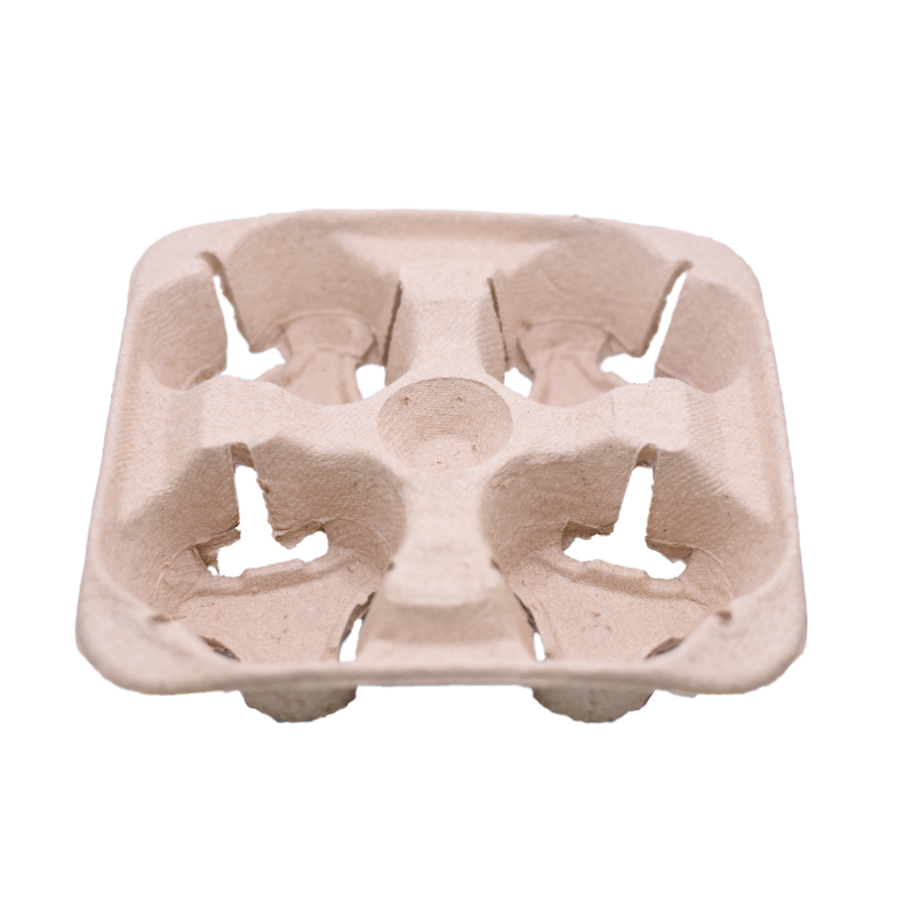 A cardboard cup holder for four disposable cups