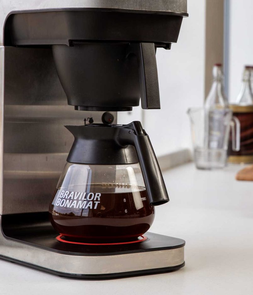 Filter coffee being prepared and poured