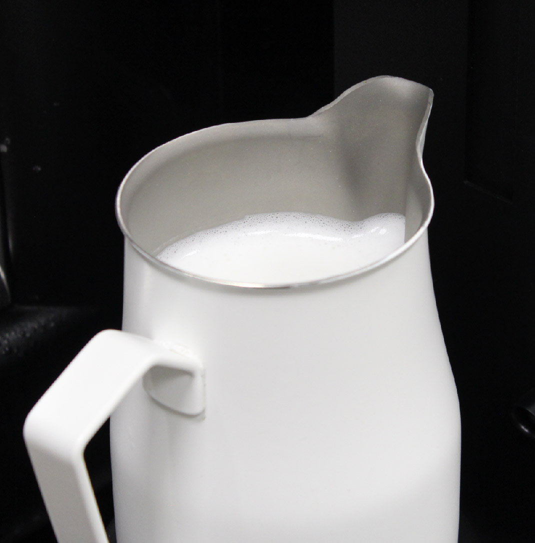 Close up of Perfect Moose milk Jug full of milk