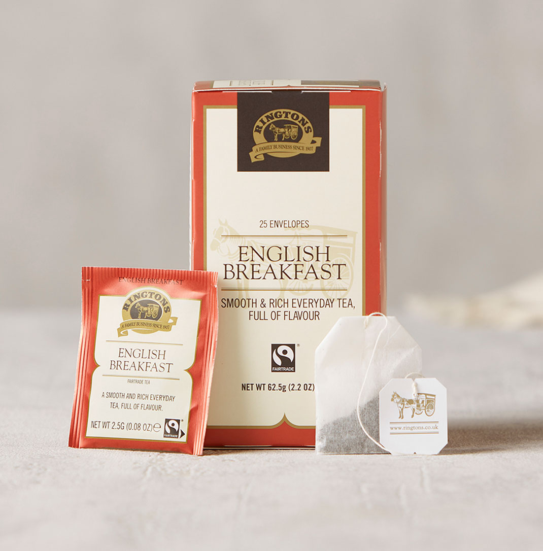 A box of breakfast tag and envelope teabags