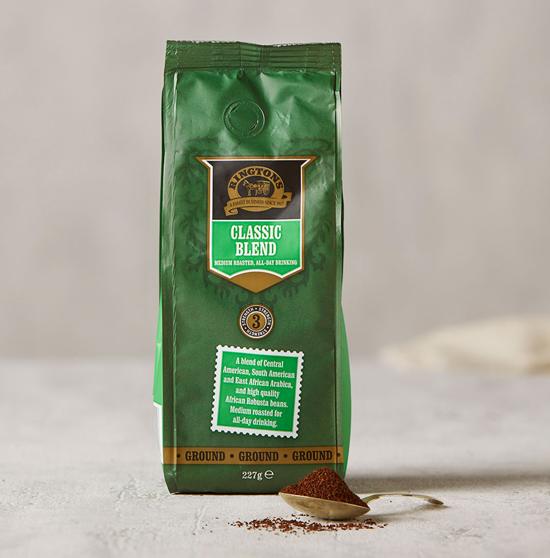 A packet of Ringtons classic blend ground coffee