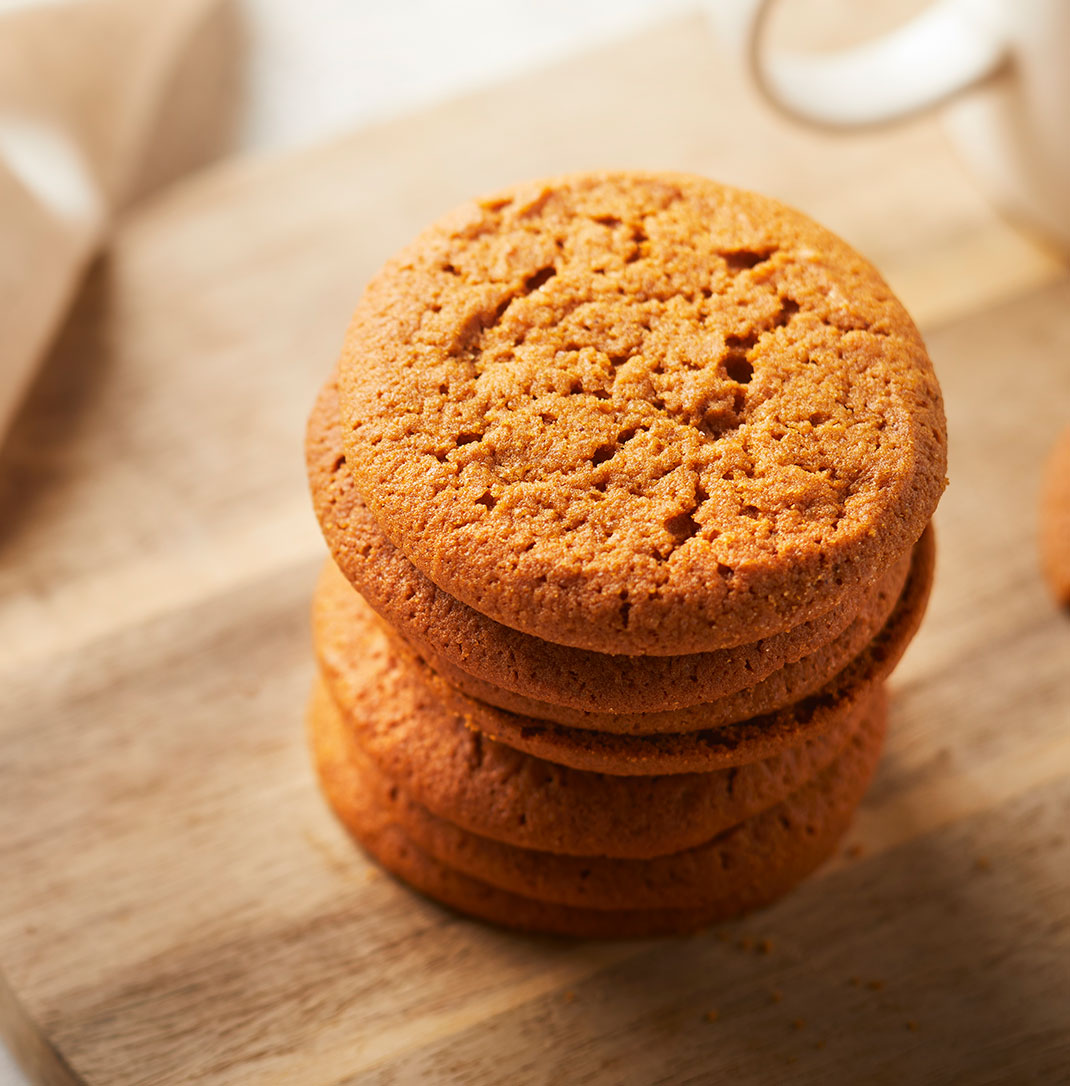 A stack of Ringtons hand-baked ginger snaps