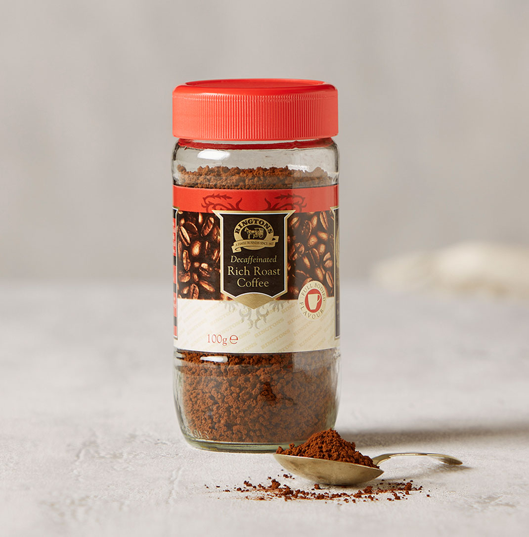 A jar of Ringtons decaffeinated rich roast coffee