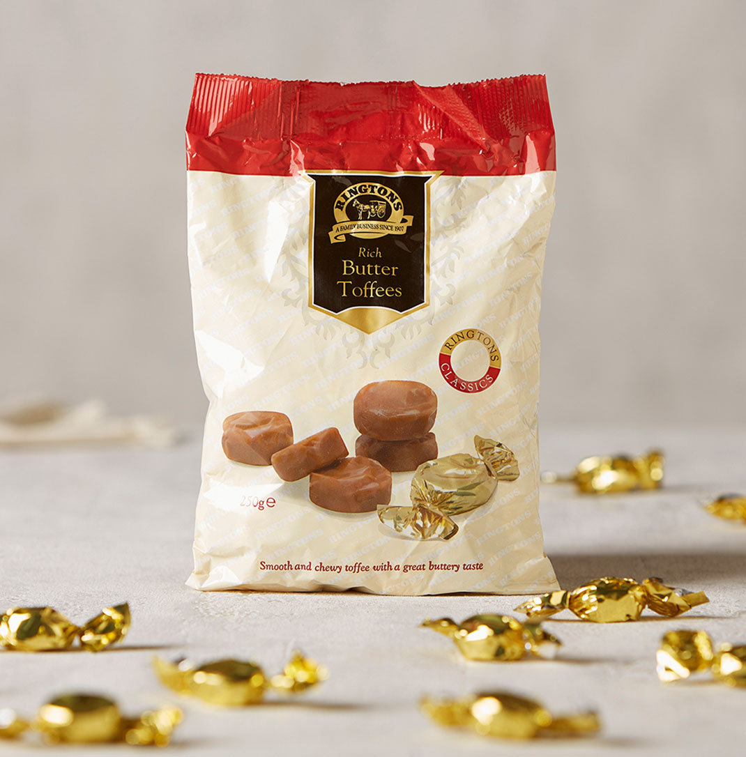 A packet of Ringtons rich butter toffees