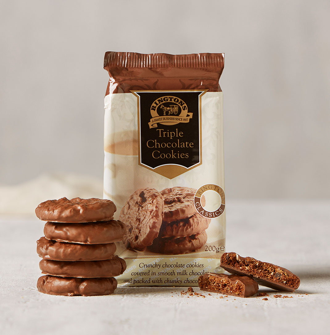 A packet of Ringtons triple chocolate cookies