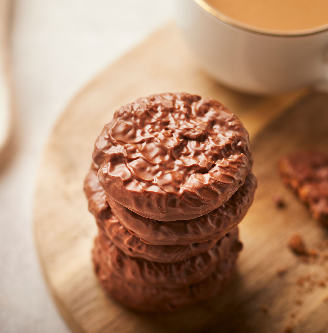 A stack of Ringtons triple chocolate cookies